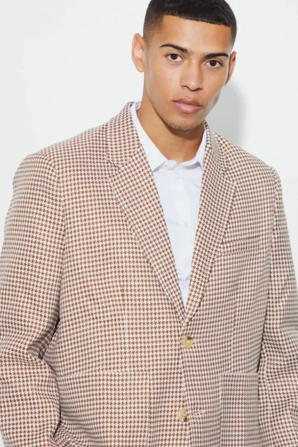 boohooMAN Boucle Houndstooth Oversized Blazer | Suits & Tailoring | Suits & Tailoring