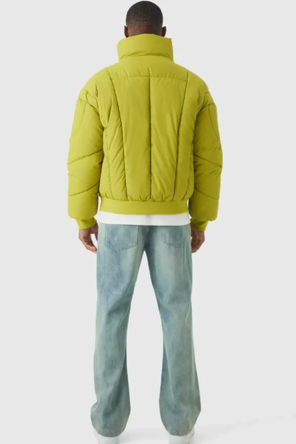 boohooMAN Boxy Abstract Quilted Funnel Neck Puffer In | Man | Coats & Jackets