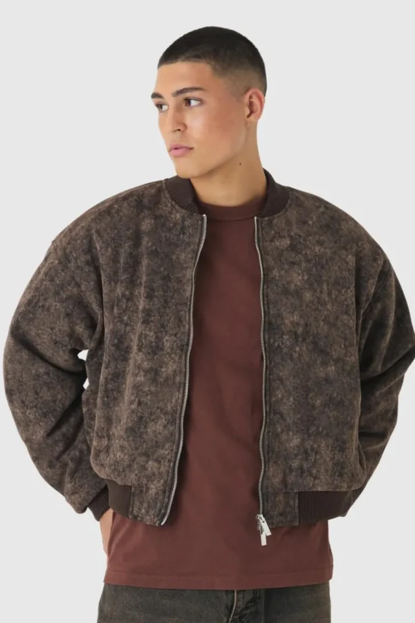 boohooMAN Boxy Acid Wash Bomber Jacket | Man | Coats & Jackets