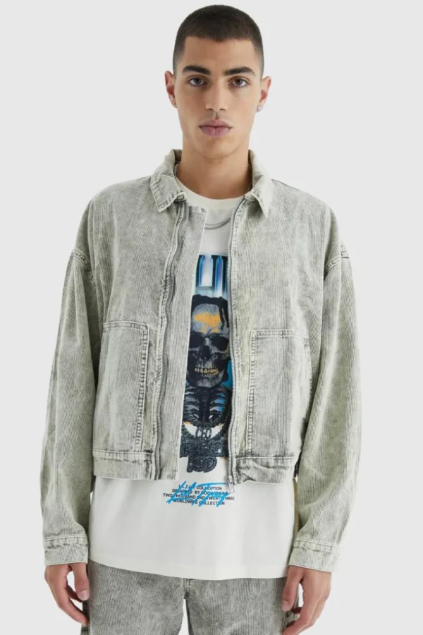 boohooMAN Boxy Acid Wash Corduroy Jacket | Denim | Going Out Denim