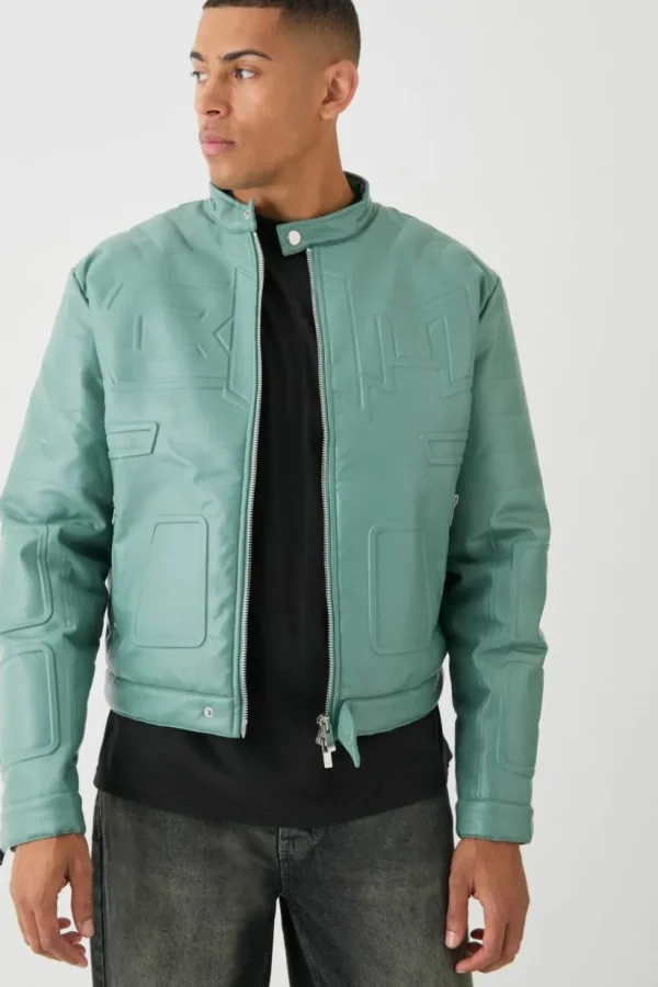 boohooMAN Boxy BHM Tonal Pu Moto Jacket In | Going Out | Going Out Jackets