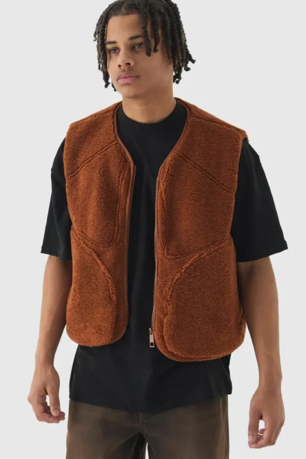 boohooMAN Boxy Borg Pocket Detail Gilet In | Man | Coats & Jackets