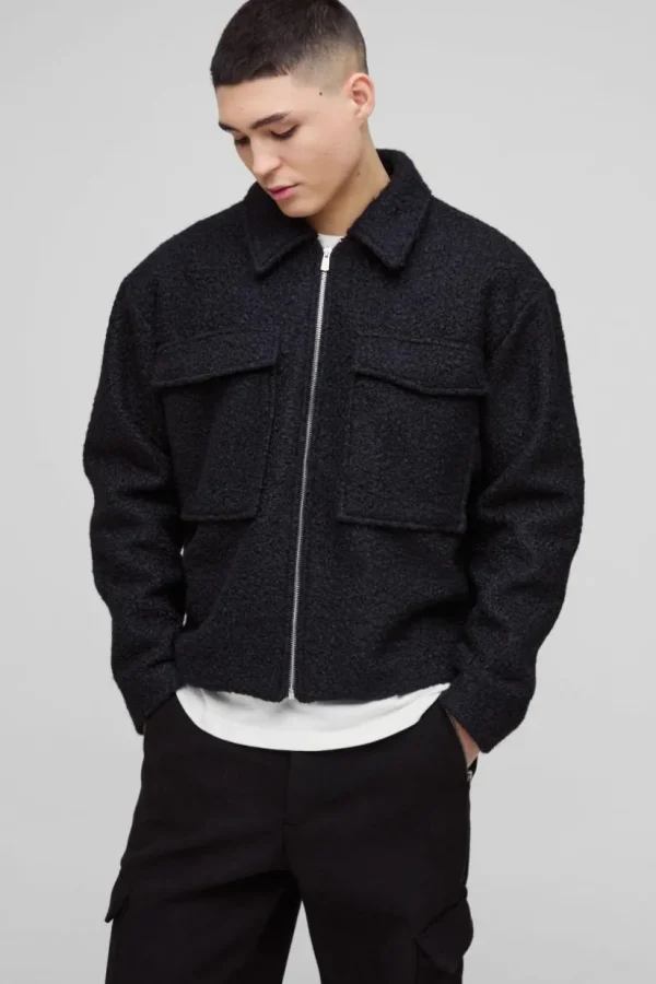 boohooMAN Boxy Boucle Borg Trucker Jacket | Coats & Jackets | Man