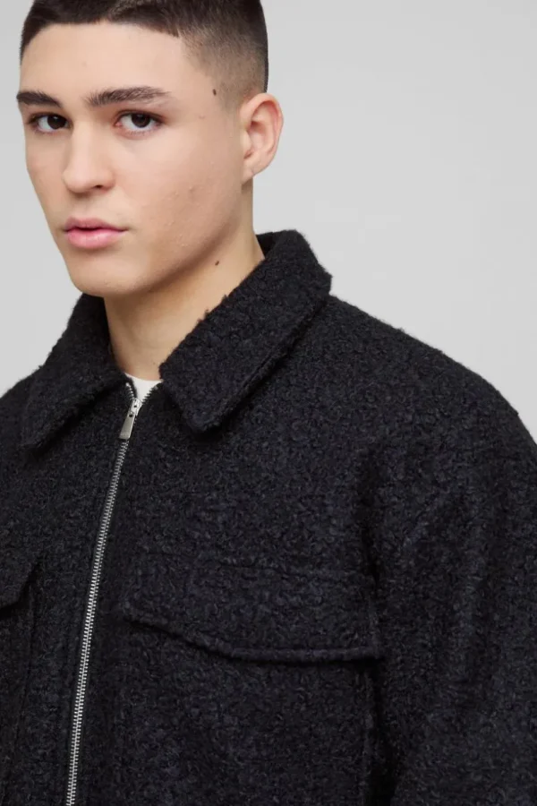 boohooMAN Boxy Boucle Borg Trucker Jacket | Coats & Jackets | Man