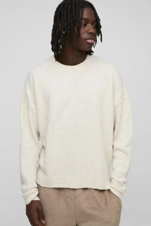 boohooMAN Boxy Boucle Knit Extended Neck Jumper | Basics - Elevated