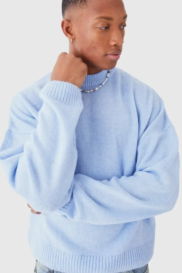 boohooMAN Boxy Brushed Extended Neck Knitted Jumper | Knitwear | Going Out Knitwear