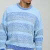 boohooMAN Boxy Brushed Stripe Knitted Jumper | Knitwear | Going Out Knitwear