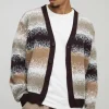 boohooMAN Boxy Brushed Stripe Knitted Cardigan | Knitwear | Going Out Knitwear