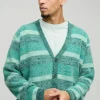 boohooMAN Boxy Brushed Stripe Knitted Cardigan | Knitwear | Going Out Knitwear