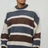 boohooMAN Boxy Brushed Stripe Knitted Jumper | Knitwear | Going Out Knitwear