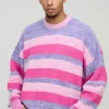 boohooMAN Boxy Brushed Stripe Knitted Jumper | Knitwear | Going Out Knitwear