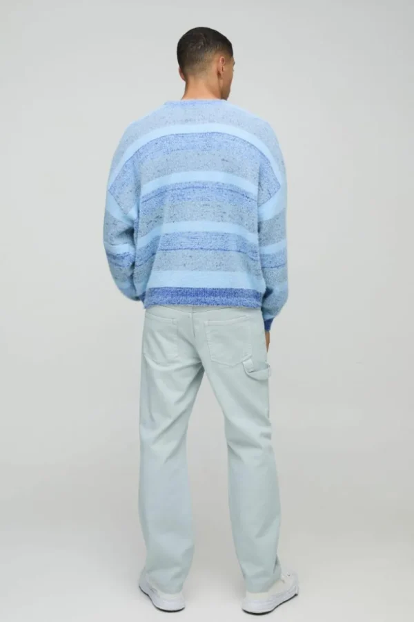 boohooMAN Boxy Brushed Stripe Knitted Jumper | Knitwear | Going Out Knitwear