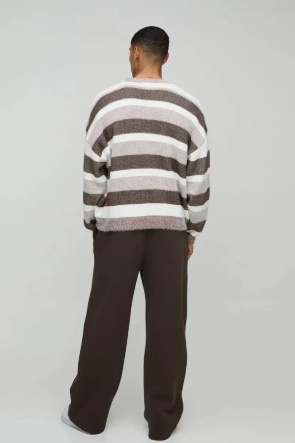 boohooMAN Boxy Brushed Stripe Knitted Jumper | Knitwear | Going Out Knitwear