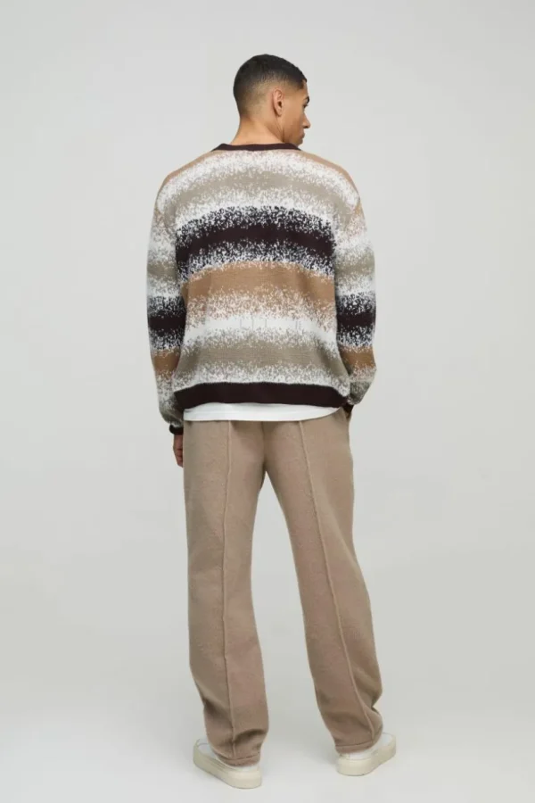 boohooMAN Boxy Brushed Stripe Knitted Cardigan | Knitwear | Going Out Knitwear