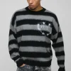 boohooMAN Boxy Brushed Stripe Print Knitted Jumper | Knitwear | Going Out Knitwear