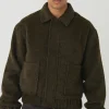 boohooMAN Boxy Brushed Wool Look Harrington Jacket In | Man | Coats & Jackets