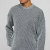 boohooMAN Boxy Crew Neck Dropped Shoulder Plated Ribbed Knit Jumper | Knitwear | Going Out Knitwear