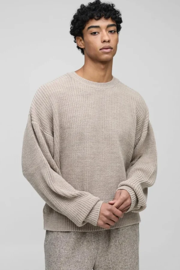 boohooMAN Boxy Crew Neck Ribbed Knitted Jumper | Going Out | Knitwear