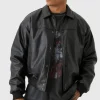 boohooMAN Boxy Debossed Collared Pu Bomber Jacket In | Going Out Jackets | Going Out