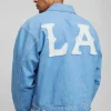 boohooMAN Boxy Denim LA Applique Denim Jacket | Coats & Jackets | Denim