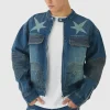 boohooMAN Boxy Denim Moto Star Laser Print Biker Jacket | Denim | Going Out Denim