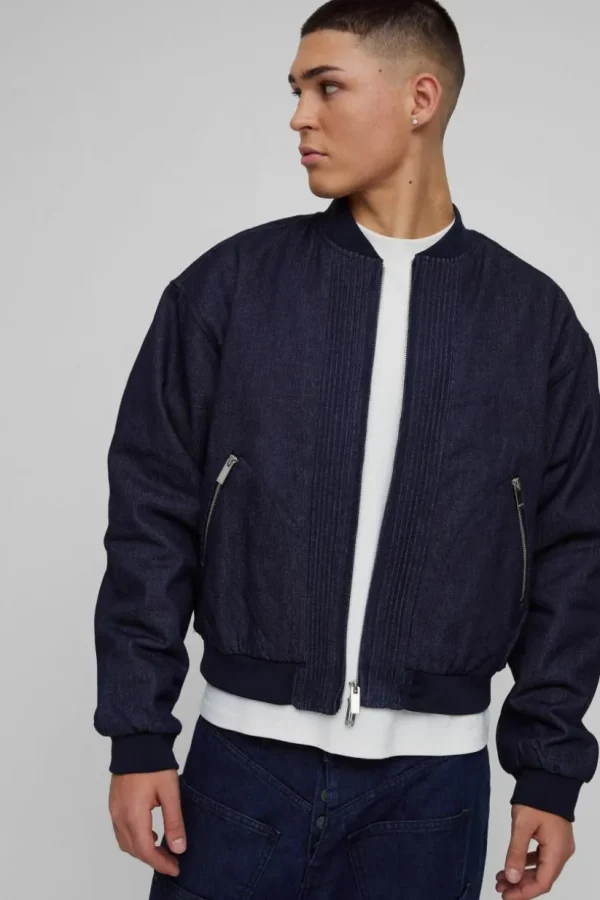 boohooMAN Boxy Denim Padded Bomber Jacket | Man | Coats & Jackets