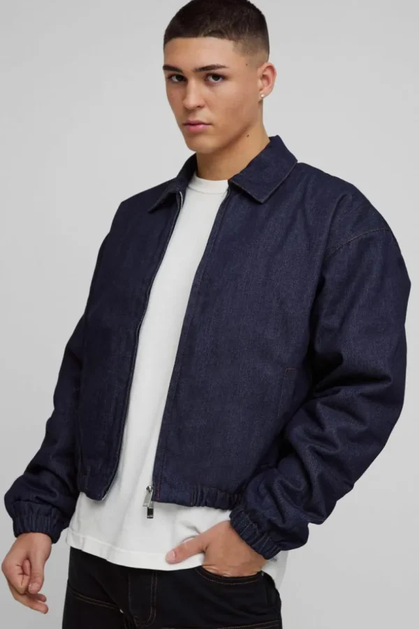 boohooMAN Boxy Denim Padded Jacket | Coats & Jackets | Denim