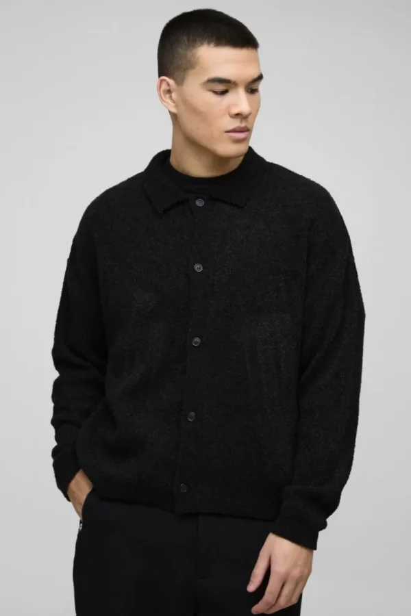 boohooMAN Boxy Fit Brushed Knit Cardigan | Knitwear | Going Out Knitwear