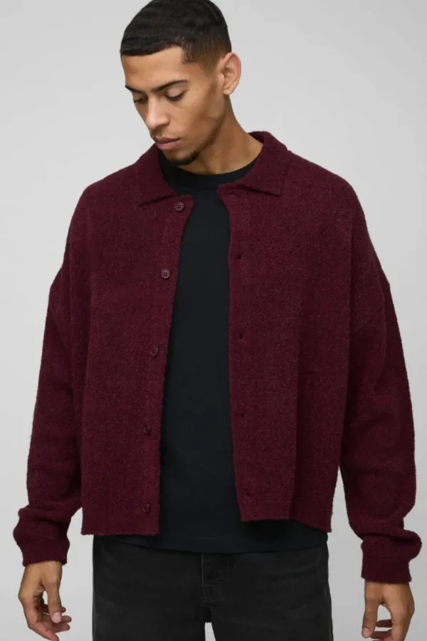 boohooMAN Boxy Fit Brushed Knit Cardigan | Knitwear | Going Out Knitwear