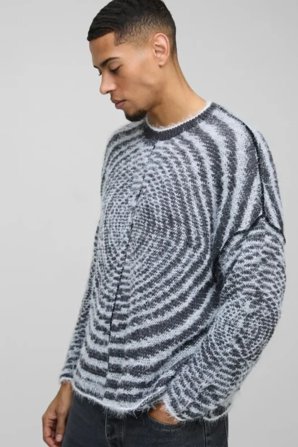 boohooMAN Boxy Fit Fluffy Textured Contrast Knit Jumper | Knitwear | Going Out Knitwear