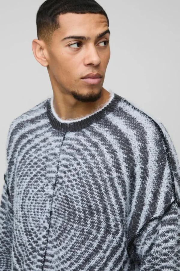 boohooMAN Boxy Fit Fluffy Textured Contrast Knit Jumper | Knitwear | Going Out Knitwear