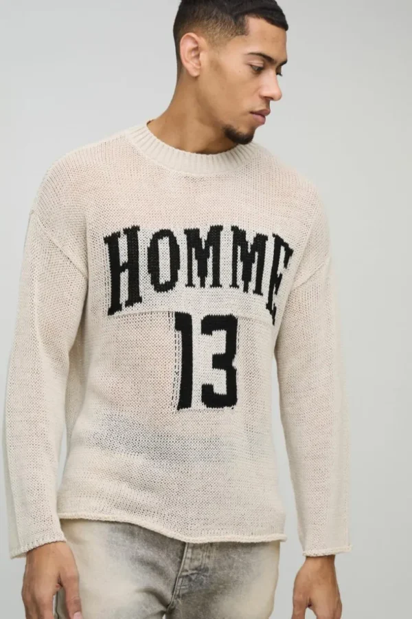 boohooMAN Boxy Fit Homme Moto Open Stitch Knit Jumper | Knitwear | Going Out Knitwear