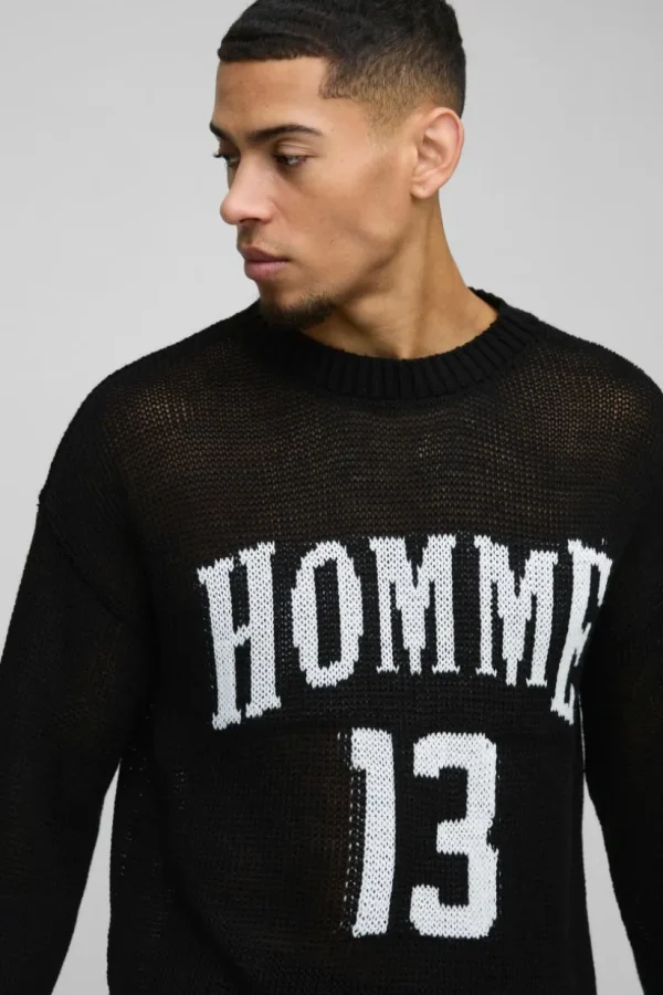 boohooMAN Boxy Fit Homme Moto Open Stitch Knit Jumper | Knitwear | Going Out Knitwear