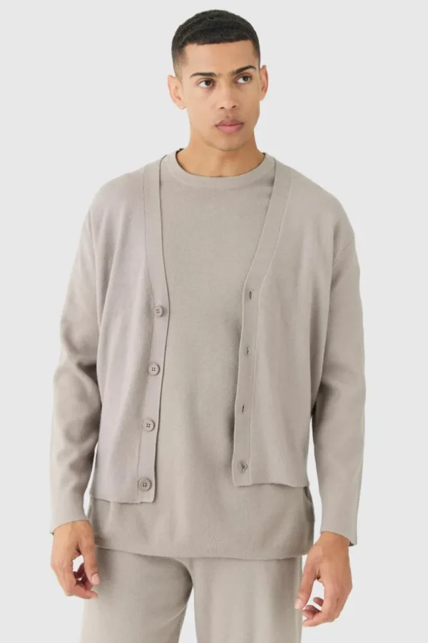 boohooMAN Boxy Fit Knitted Cardigan | Knitwear | Going Out Knitwear