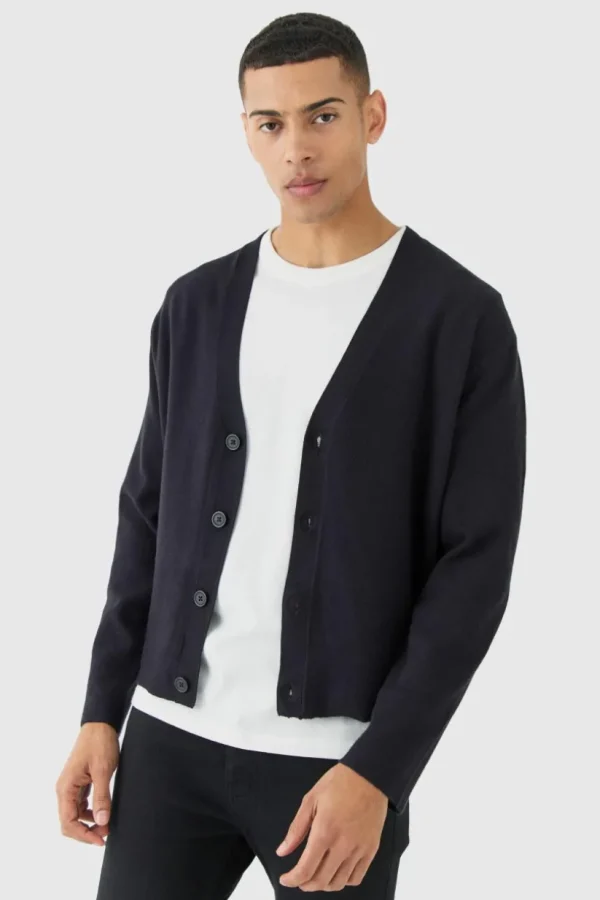 boohooMAN Boxy Fit Knitted Cardigan | Knitwear | Going Out Knitwear