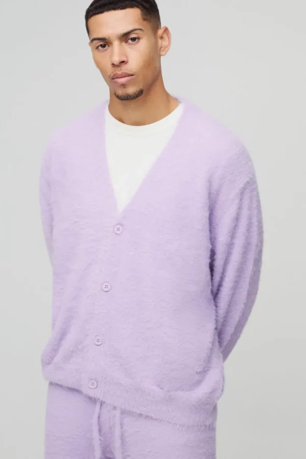 boohooMAN Boxy Fit Super Fluffy Knitted Cardigan | Knitwear | Going Out Knitwear