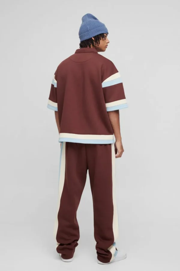 boohooMAN Boxy Fit Varsity Shirt Tracksuit | Sets & Coords | Tracksuits