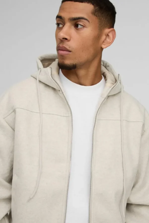 boohooMAN Boxy Melton Hooded Bomber Jacket In | Man | Coats & Jackets