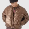 boohooMAN Boxy Metallic Abstract Quilted Bomber Jacket In | Man | Coats & Jackets