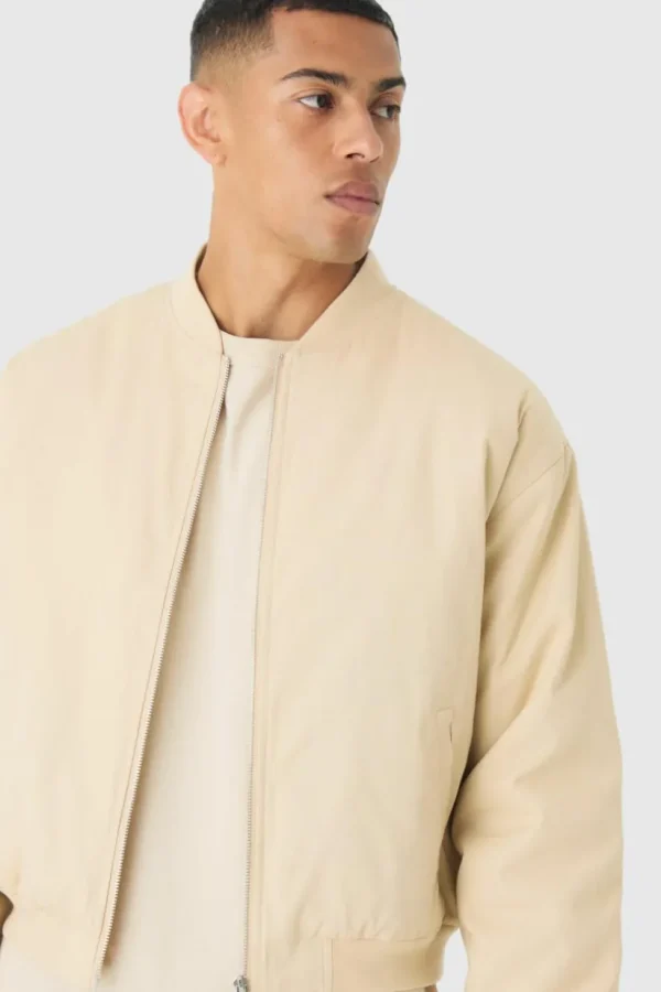 boohooMAN Boxy OFCL Applique Twill Padded Bomber Jacket In | Man | Coats & Jackets