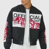 boohooMAN Boxy Official Graffiti High Shine Bomber Jacket | Man | Coats & Jackets