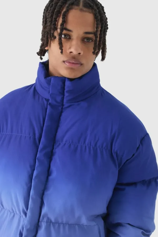 boohooMAN Boxy Ombre Funnel Neck Puffer Coat In | Coats & Jackets