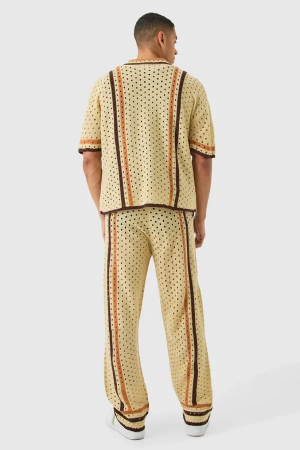 boohooMAN Boxy Open Stitch Polo Trouser Knitted Set | Sets & Coords | Knitwear