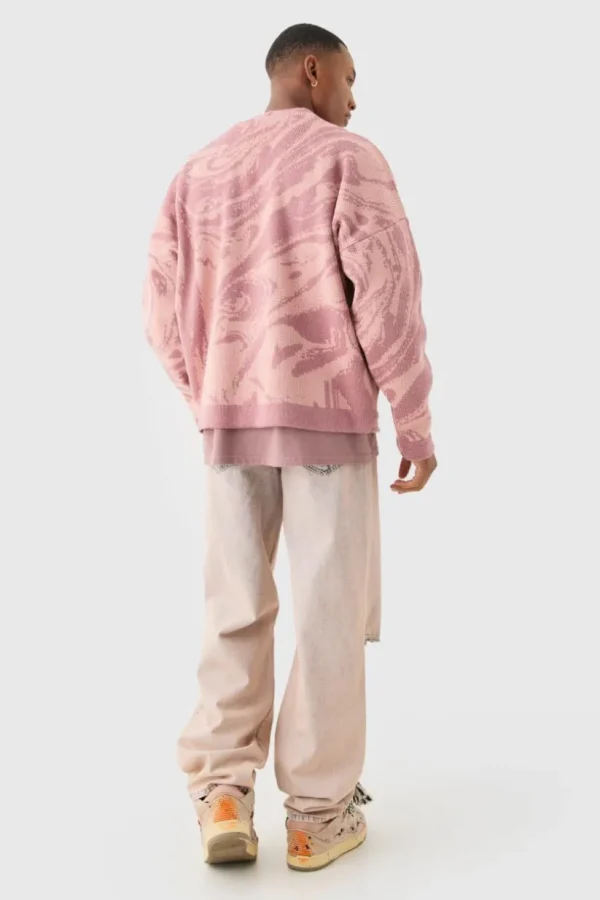 boohooMAN Boxy Oversized Brushed Abstract All Over Cardigan | Knitwear | Going Out Knitwear