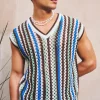 boohooMAN Boxy Oversized Open Stitch V Neck Sweater Vest | Knitwear | Going Out Knitwear