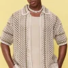 boohooMAN Boxy Oversized Open Stitch Stripe Knit Shirt | Shirts | Going Out Shirts