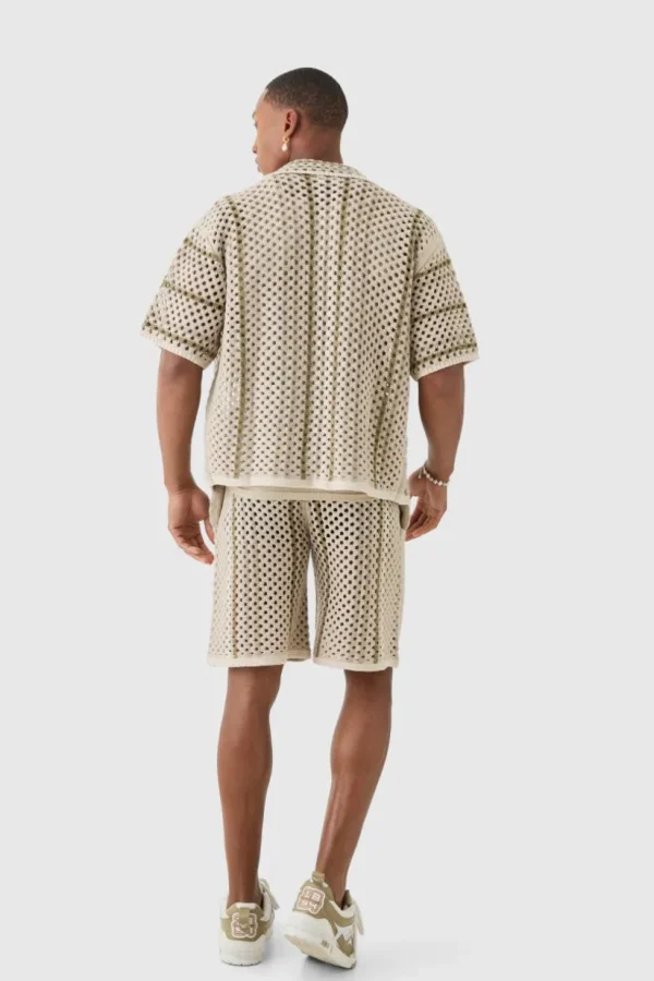 boohooMAN Boxy Oversized Open Stitch Stripe Knit Shirt | Shirts | Going Out Shirts