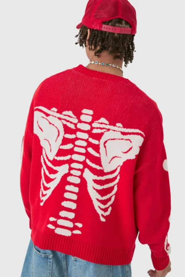 boohooMAN Boxy Oversized Skeleton Cardigan | Knitwear | Going Out Knitwear