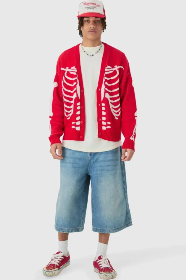 boohooMAN Boxy Oversized Skeleton Cardigan | Knitwear | Going Out Knitwear