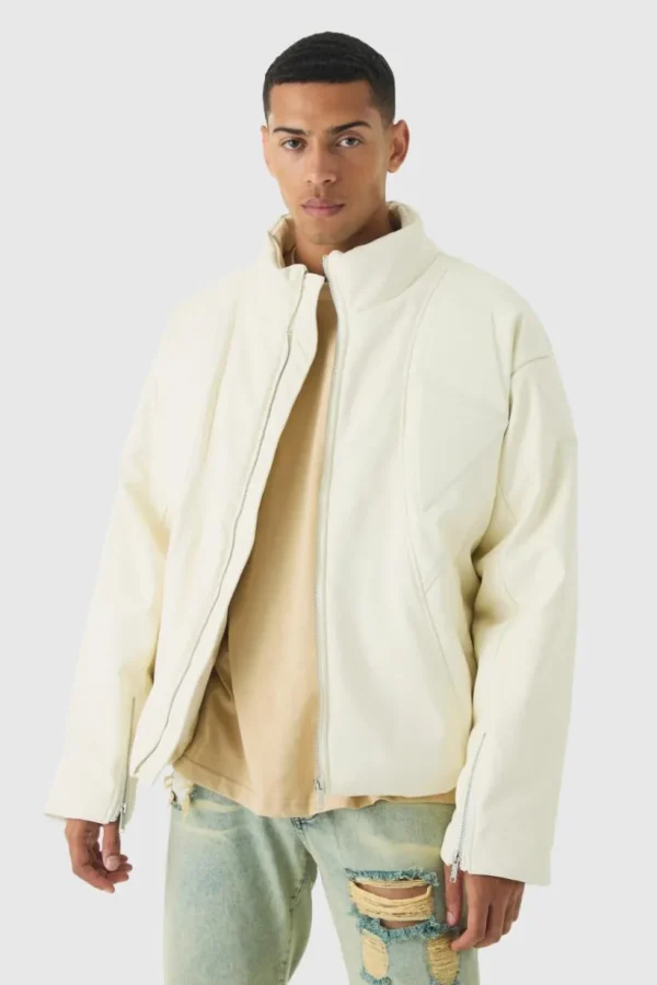 boohooMAN Boxy Padded Moto Panelled Jacket In | Man | Coats & Jackets